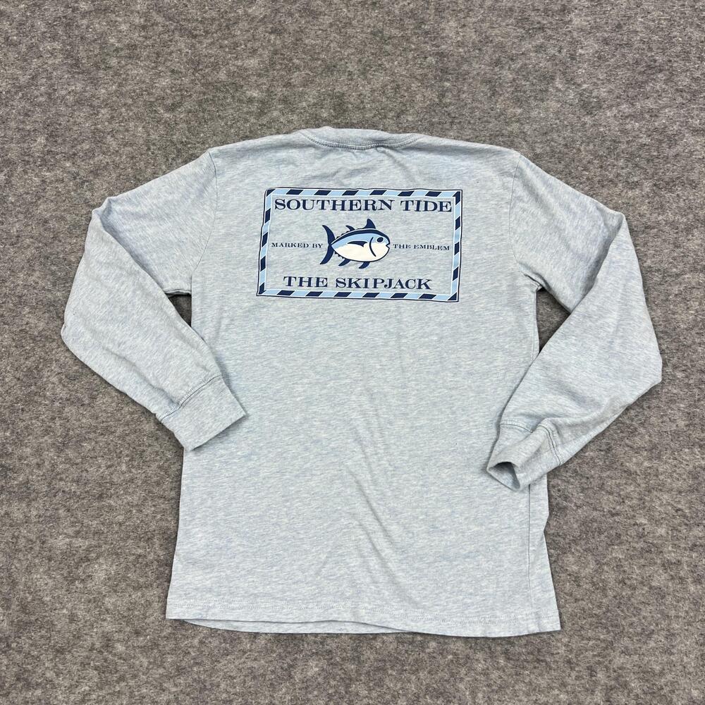 Southern Tide Shirt Boys M 8-10 Blue Long Sleeve Crewneck Graphic Cotton Casual